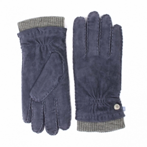 Suede gloves with knitted cuff logo