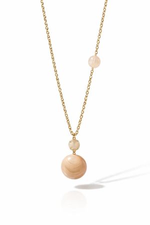 Hanger gouden ketting+steen beige