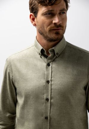 Plain Twill Brushed ButtonDown 3711 mosgroen w