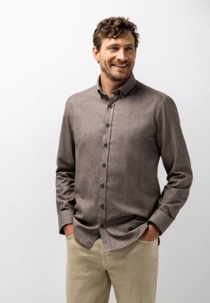 Plain Twill Brushed ButtonDown 8911 donkerbrui