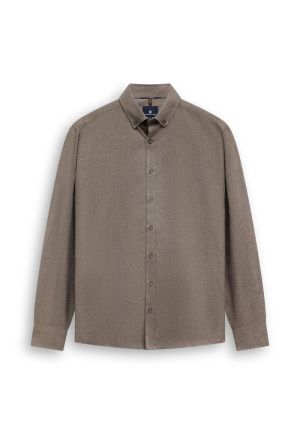 Plain Twill Brushed ButtonDown 8911 donkerbrui